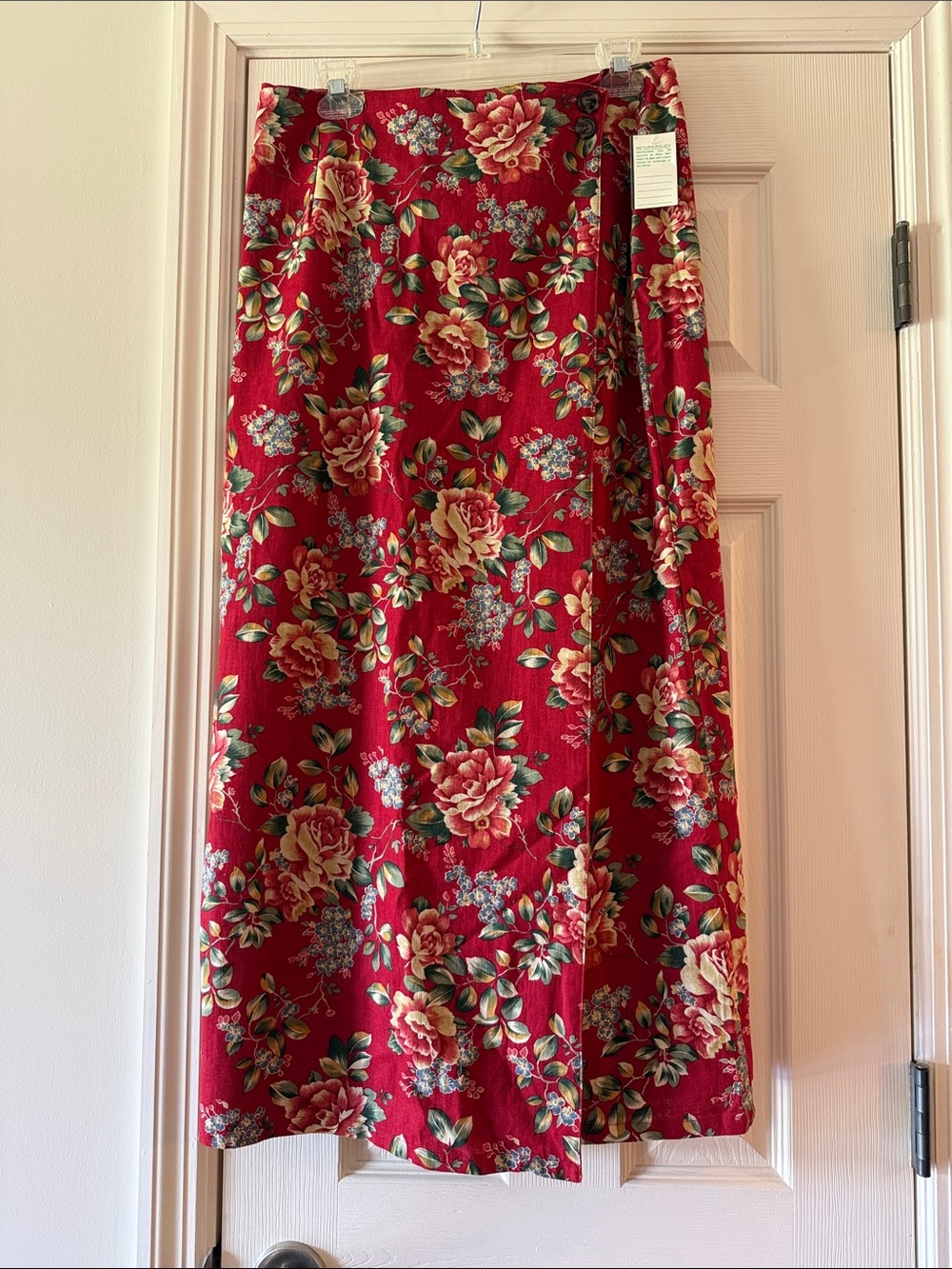 Women's Red Floral Maxi Skirt - Elegant Wrap-Style